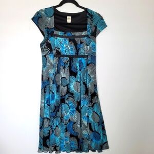 SANGRIA Dress Size 6 Black Teal Floral Ribbon Babydoll Waist Y2K Gilmore Fairy